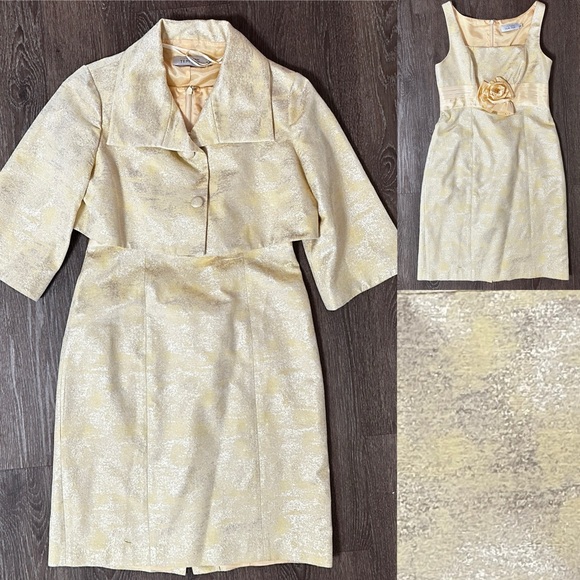 rickie freeman
TERI JON Dress w/ Crop Jacket yellow w/metallic Brocade size 6 - Picture 2 of 13
